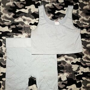 Gray Striped Tank and Leggings Set